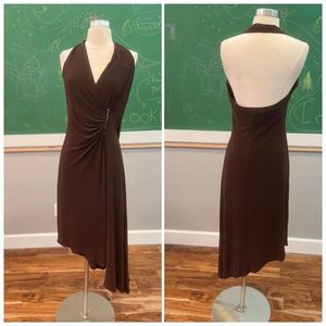 Vintage Y2K brown asymmetrical dress women's size 10 Laundry Shelli Segal